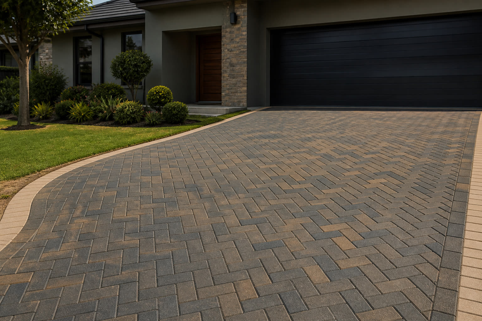 Interlocking brick driveway paving